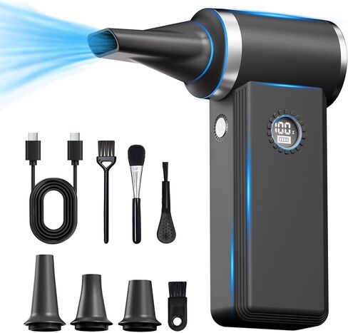 Cordless Electric Air Duster 110K RPM Brushless Motor, Fast 15W Charge, 19.24Wh Battery, 4-Speed Adjustable Dust Blower for PC Cleaning, Car, Pet Grooming & Home Use in Saudi Arabia