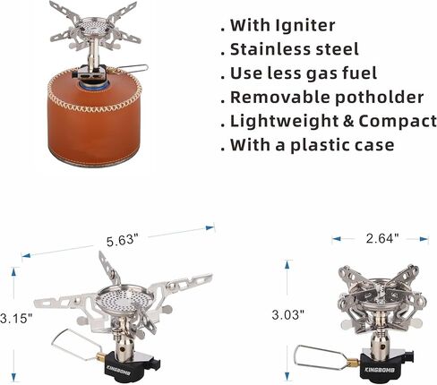 موقد ظهر خفيف الوزن مع مشعل - خرج عالي 3300 وات، موقد تخييم محمول 3.68 أونصة، صغير الحجم للمشي لمسافات طويلة والتسلق ورحلات الطريق in Kuwait