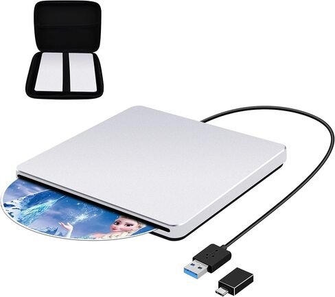 محرك أقراص DVD خارجي من Guamar: مشغل أقراص DVD USB-C محمول لأجهزة الكمبيوتر المحمول وأجهزة الكمبيوتر المحمول وأجهزة MacBook Mac Windows 11/10 مع فتحة SD/TF/2 منافذ USB للتوصيل والتشغيل (أسود) in Kuwait