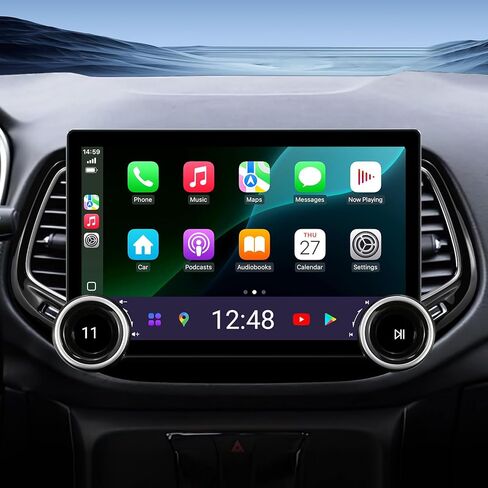 راديو ستيريو للسيارة لسيارة Jeep Compass 2017-2020 Wireless CarPlay Android Auto GPS Navigation Head Unit Touch Screen Radio استبدال مجموعة التثبيت (مقابض مزدوجة 6+64) in Saudi Arabia
