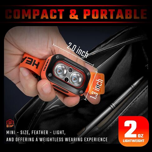 DARKBEAM Red LED Headlamp Dual Light High Lumens USB Rechargeable Redlight Headlight for Hardhat with Motion Sensor, Up/Down Adjustable, Waterproof Head Lamps for Camping, Fishing, Hunting in Kuwait