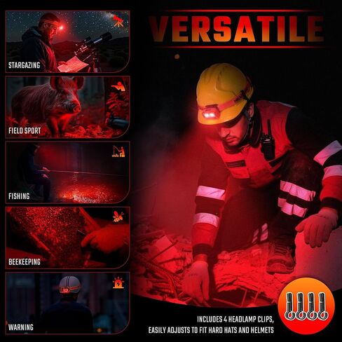 DARKBEAM Red LED Headlamp Dual Light High Lumens USB Rechargeable Redlight Headlight for Hardhat with Motion Sensor, Up/Down Adjustable, Waterproof Head Lamps for Camping, Fishing, Hunting in Kuwait