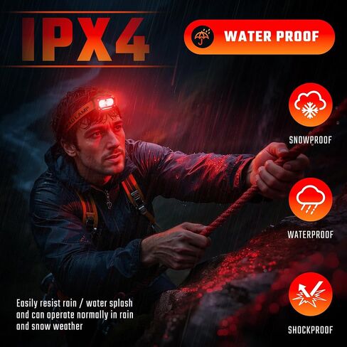 DARKBEAM Red LED Headlamp Dual Light High Lumens USB Rechargeable Redlight Headlight for Hardhat with Motion Sensor, Up/Down Adjustable, Waterproof Head Lamps for Camping, Fishing, Hunting in Kuwait