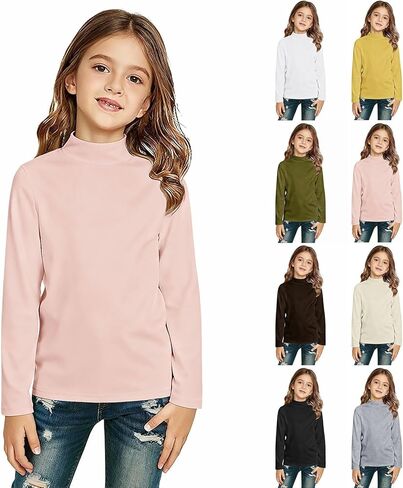 Kids' Long Sleeve Shirts Solid Thermal Shirt Turtleneck Slim Undershirt Stretchy Top for Girls Boys Fall Winter Warm Tunic in Kuwait