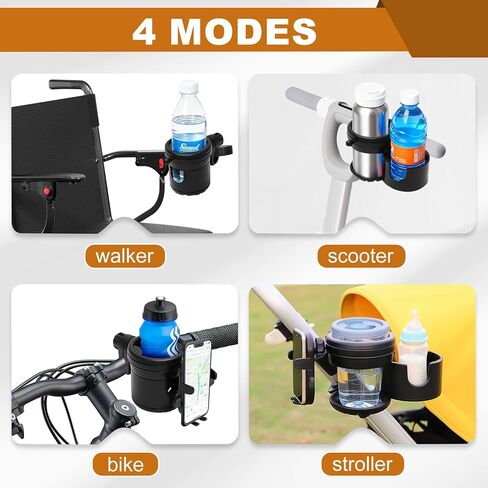 3-in-1 Stroller Cup Phone Holder Attachment Universal Cup Holder with Adjustable Phone Mount Double Cup Holder for Walker Wheelchair (Blue) in Saudi Arabia