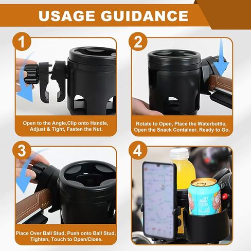 3-in-1 Stroller Cup Phone Holder Attachment Universal Cup Holder with Adjustable Phone Mount Double Cup Holder for Walker Wheelchair (Blue) in Saudi Arabia