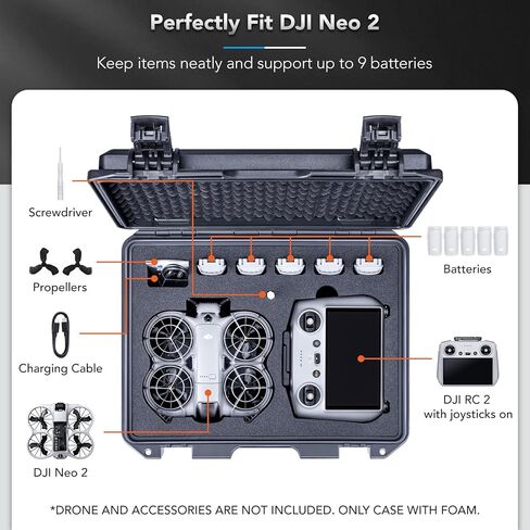 Lykus Titan N220 Waterproof Hard Case for DJI Neo 2 and RC2/RC-N3/N2 Controller, Support Up to 9 batteries [CASE ONLY] in Saudi Arabia