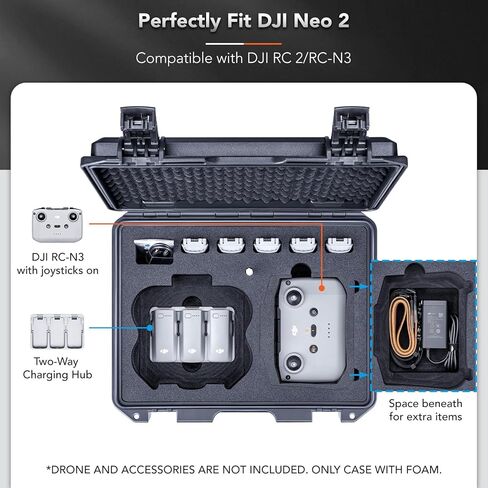 Lykus Titan N220 Waterproof Hard Case for DJI Neo 2 and RC2/RC-N3/N2 Controller, Support Up to 9 batteries [CASE ONLY] in Saudi Arabia