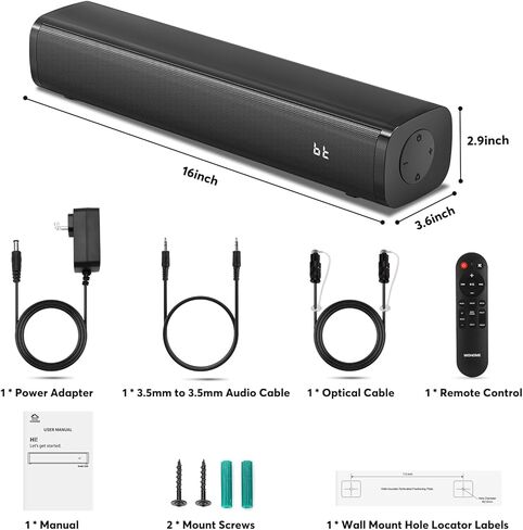 Wohome 2.1 Sound Bars for TV, Built-in Subwoofer, 6 Levels Voice Enhancement, 16 Inches TV Soundbar Speakers with Bluetooth 5.3/Optical/AUX/USB Connection, Wall Mount, 3 EQ Modes, S100 in Kuwait