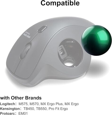 SANWA قطعتان من كرة التتبع البديلة مقاس 34 مم/1.34 بوصة لـ Logitech M575، M570، MX Ergo Plus، Kensington TB450، TB550، Profit Ergo، وغيرها من فئران كرة التتبع المتوافقة، أخضر لامع + ذهبي in Saudi Arabia