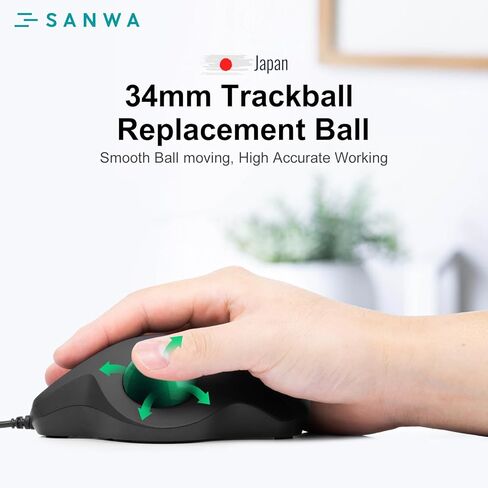 SANWA قطعتان من كرة التتبع البديلة مقاس 34 مم/1.34 بوصة لـ Logitech M575، M570، MX Ergo Plus، Kensington TB450، TB550، Profit Ergo، وغيرها من فئران كرة التتبع المتوافقة، أخضر لامع + ذهبي in Saudi Arabia