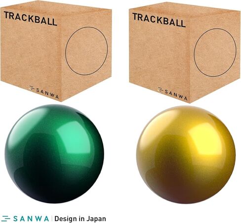 SANWA قطعتان من كرة التتبع البديلة مقاس 34 مم/1.34 بوصة لـ Logitech M575، M570، MX Ergo Plus، Kensington TB450، TB550، Profit Ergo، وغيرها من فئران كرة التتبع المتوافقة، أخضر لامع + ذهبي in Saudi Arabia
