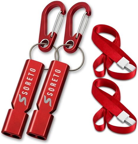 SORETO Emergency Survival Whistle, Double Tubes Safety Whistles with Carabiner, Black and Red, 2 Pack for Outdoor Camping, Hiking, Boating, Sports, Dog Training in Saudi Arabia