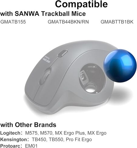 SANWA قطعتان من كرة التتبع البديلة مقاس 34 مم/1.34 بوصة لـ Logitech m575، m570، MX Ergo، Kensington TB450، TB550، Pro Fit Ergo، وماوس كرة التتبع المتوافق الآخر، أزرق لامع + ذهبي in Saudi Arabia