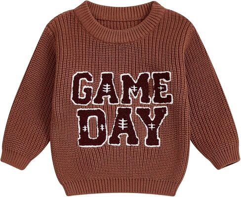 Honganda Toddler Baby Boy Girl Football Outfit Long Sleeve Cable Knit Game Day Embroidered Sweater Pullover Knitwear Top in Saudi Arabia