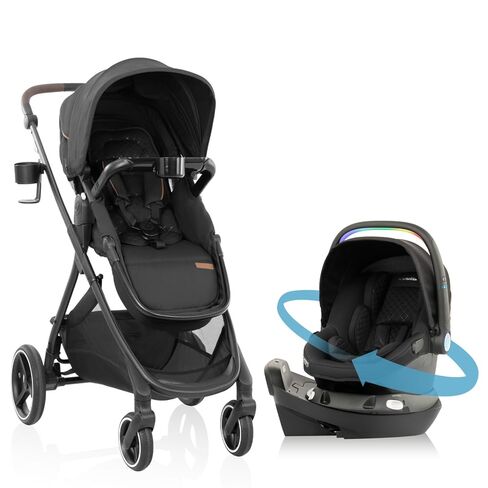نظام السفر Evenflo Shyft Intuiti+ الذي يتميز بمقعد سيارة Revolve180 LiteMax NXT Preemie والرضع مع SensorySoothe وGreen & Gentle (أسود جاسبر) in Saudi Arabia