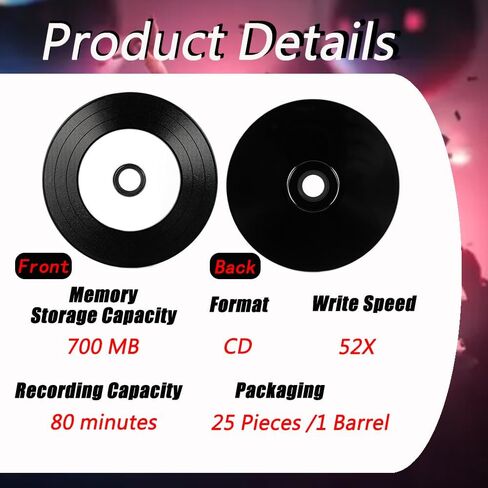 25 قطعة أقراص CD-R فارغة 700 ميجا بايت 80 دقيقة 52X قرص قابل للتسجيل للموسيقى والبيانات مع مركز أبيض قابل للطباعة بنفث الحبر وسطح تسجيل أسود للبيانات. يتضمن 25 قرص مضغوط داخلي in Kuwait