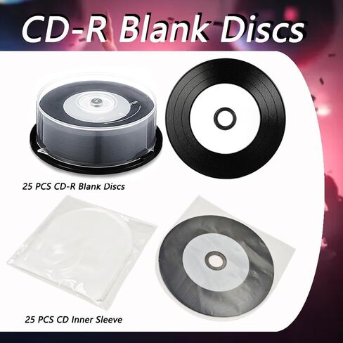 25 قطعة أقراص CD-R فارغة 700 ميجا بايت 80 دقيقة 52X قرص قابل للتسجيل للموسيقى والبيانات مع مركز أبيض قابل للطباعة بنفث الحبر وسطح تسجيل أسود للبيانات. يتضمن 25 قرص مضغوط داخلي in Kuwait