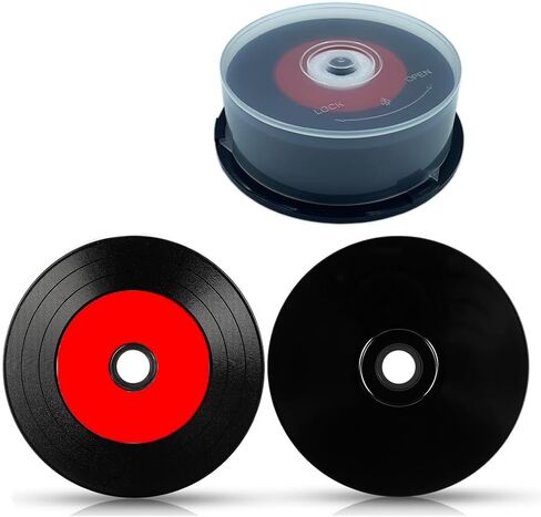 25 قطعة أقراص CD-R فارغة 700 ميجابايت 80 دقيقة 52X قرص قابل للتسجيل للموسيقى والبيانات مع مركز أبيض قابل للطباعة بنفث الحبر وسطح تسجيل أسود للبيانات. يتضمن 25 قرص مضغوط داخلي - أسود/أحمر in Kuwait