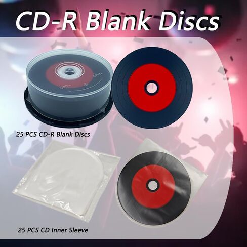 25 قطعة أقراص CD-R فارغة 700 ميجابايت 80 دقيقة 52X قرص قابل للتسجيل للموسيقى والبيانات مع مركز أبيض قابل للطباعة بنفث الحبر وسطح تسجيل أسود للبيانات. يتضمن 25 قرص مضغوط داخلي - أسود/أحمر in Kuwait