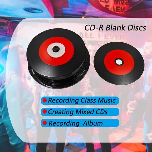 25 قطعة أقراص CD-R فارغة 700 ميجابايت 80 دقيقة 52X قرص قابل للتسجيل للموسيقى والبيانات مع مركز أبيض قابل للطباعة بنفث الحبر وسطح تسجيل أسود للبيانات. يتضمن 25 قرص مضغوط داخلي - أسود/أحمر in Kuwait