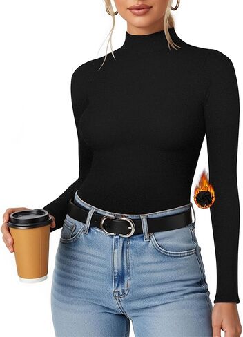 Mangopop Women's Hortleneck Shirt Long Sleeve Fall Fall Fall Fashion Undershirt Tops Basic Tops Teeped Layer 2025 in Saudi Arabia