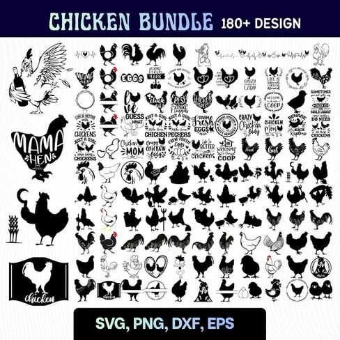 180+ حزمة SVG لتصميم الدجاج | تنزيل رقمي فوري بتنسيق Pdf Png SVG Dxf Eps | ديكور المنزل العلامة التجارية الملابس طباعة خمر الزراعة اقتباس مضحك العامل الديك ناقلات 0015 in Saudi Arabia