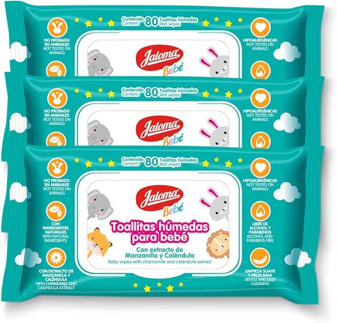 مناديل مبللة للأطفال من جالوما، بخلاصة البابونج والآذريون، لا تسبب الحساسية وخالية من البارابين، 3 عبوات، 80 قطعة لكل منها in Kuwait