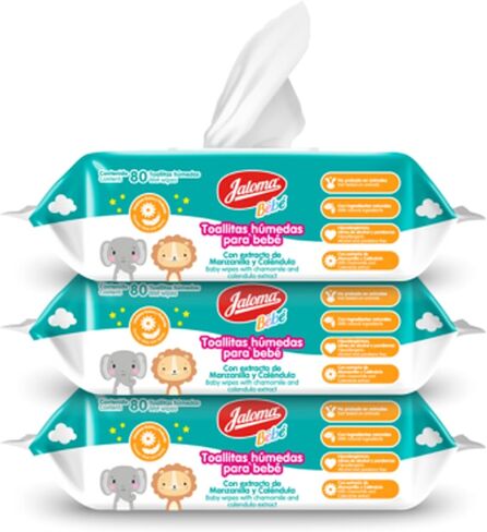 مناديل مبللة للأطفال من جالوما، بخلاصة البابونج والآذريون، لا تسبب الحساسية وخالية من البارابين، 3 عبوات، 80 قطعة لكل منها in Kuwait