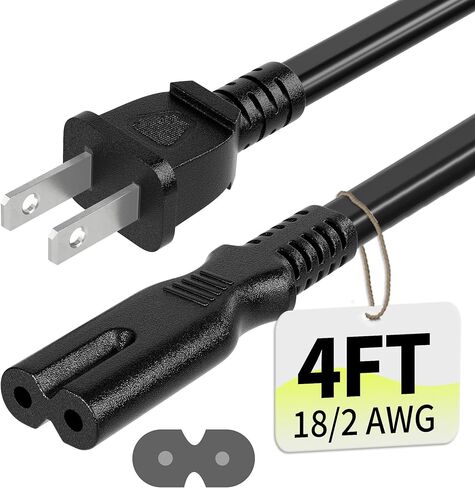 2 Prong AC Power Cord 6Ft Black, Universal Power Cable Replacement for Sony PS5/PS4/PS3 Slim, PlayStation 5 4 3, Xbox One X/S, Xbox Series X/S, TV, Printer-ETL Listed in Saudi Arabia