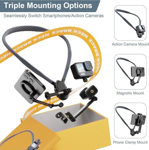 Neck Phone Holder for Recording, Magnetic Neck Mount for Phones, Hand Free Cell Phone Holder with Anti-Vibration Chest Strap for Recording POV/Vlog Video Selfie, Compatible with iPhone, Android, Gray in Saudi Arabia