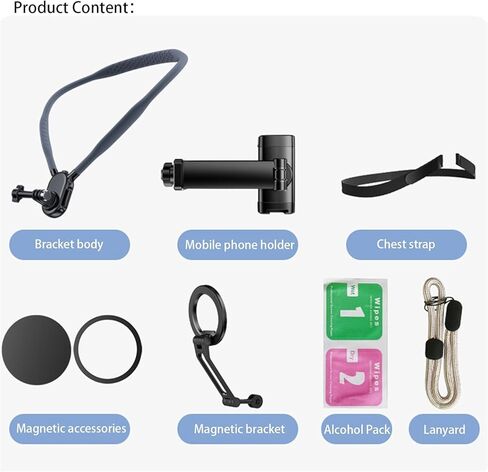 Neck Phone Holder for Recording, Magnetic Neck Mount for Phones, Hand Free Cell Phone Holder with Anti-Vibration Chest Strap for Recording POV/Vlog Video Selfie, Compatible with iPhone, Android, Gray in Saudi Arabia