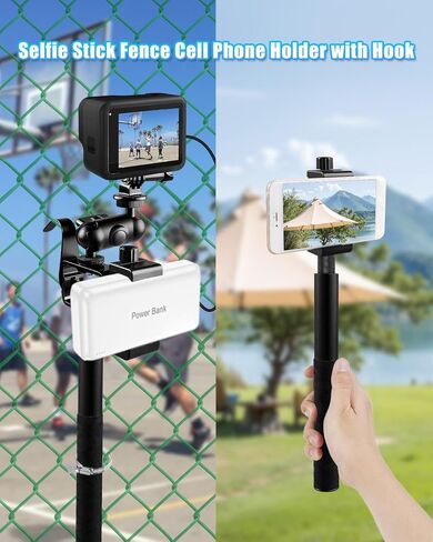 حامل هاتف خلوي بعصا سيلفي مزود بخطاف، متوافق مع الهواتف المحمولة GoPro Mevo Start والكاميرات الرياضية الأخرى لسياج ملعب البيسبول والبيسبول (110 سم قابل للسحب) in Kuwait