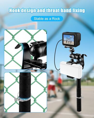 حامل هاتف خلوي بعصا سيلفي مزود بخطاف، متوافق مع الهواتف المحمولة GoPro Mevo Start والكاميرات الرياضية الأخرى لسياج ملعب البيسبول والبيسبول (110 سم قابل للسحب) in Kuwait