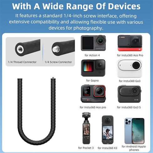 Monkey Tail Mount for Insta360 X5 X4 X3/GO 3S/Ace Pro 2/ONE X2, Camera Clamp Neck Selfie Stick Flexible Mount Bicycle Clip Compatible with DJI OSMO 360/Action 6/Action 5 Pro/Pocket 3 Accessories in Kuwait