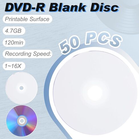 Set of 50 DVD-R Blank Discs with Clear Jewel Cases 4.7GB 120 Minutes 1-16X Recordable Blank Media Discs for VCR Video, Camera, Music Data in Saudi Arabia