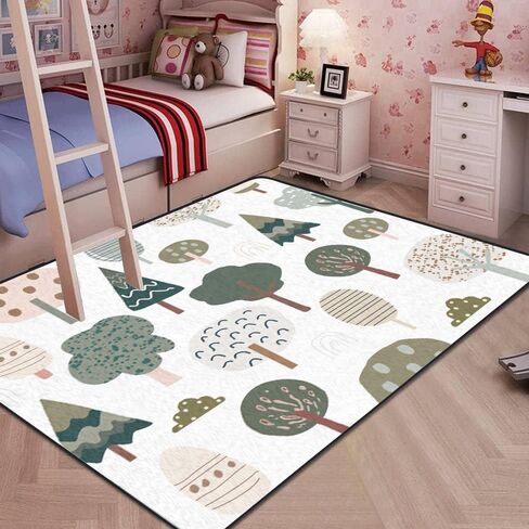 Soft Kids Play Area Rugs 3D Home Seamless Trendy Forest Texture Abstract Hand Drawn Tree Plush Rugs Non Slip Shaggy Carpets for Kids' Bedroom Classroom Playroom Nursery Décor in Saudi Arabia