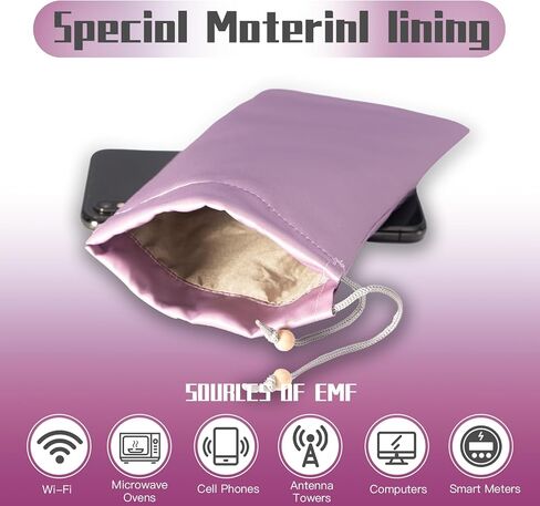 أكياس فاراداي EMF درع حماية مانع للهاتف الخلوي وحقيبة الهاتف الذكي وحقيبة حجب الإشارة لـ 5G RFID في جيب إغلاق برباط (وردي، قطعة واحدة) ZcarpetH in Kuwait