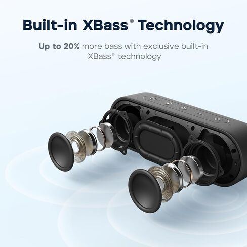 مكبر صوت بلوتوث Tribit XSound Go، مكبر صوت لاسلكي محمول بقدرة 16 وات مع صوت عالٍ، وقت تشغيل 24 ساعة، مقاوم للماء IPX7، EQ مخصص، XBass، BT5.3، اقتران TWS، نوع C، خارجي/منزل/سفر/شاطئ/دش (أسود) in Saudi Arabia