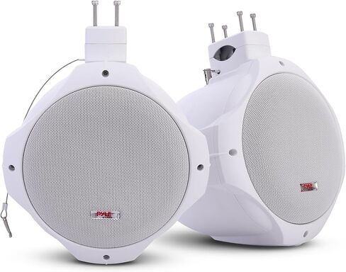 Pyle Wakeboard Tower Speakers, 8" 300W Dual Waterproof Subwoofer Speakers & 1" Tweeter, 2-Way Outdoor Marine Audio System, Bullet Style Design Suitable for Boats with Mounting Brackets, White (1 Pair) in Saudi Arabia