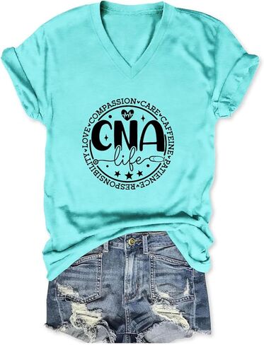 Nurse V Neck T Shirts for Women, Certified Nursing Assistant CNA T-Shirt, Casual CNA Life Short Sleeve Tops in Saudi Arabia
