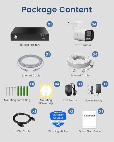 نظام كاميرا أمان سلكية 8CH 4K PoE NVR، 4 قطع كاميرات IP خارجية بدقة 5 ميجابكسل مع اكتشاف الأشخاص/المركبات، قرص صلب سعة 2 تيرابايت، H.265، صوت ثنائي الاتجاه، رؤية ليلية ملونة، صفارة إنذار، تسجيل مستمر على مدار الساعة طوال أيام الأسبوع in Saudi Arabia