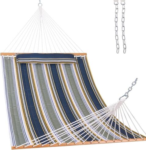 Lazy Daze Hammocks 12 FT Quilted Fabric Double Hammock with Spreader Bars and Detachable Pillow, 450lbs Weight Capacity in Kuwait
