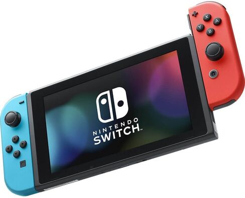 حزمة وحدة تحكم Nintendo Switch - وحدات التحكم Joy-Cons باللونين الأزرق والأحمر النيون، وقاعدة إرساء، ومقبض وحدة التحكم، وحقيبة الحمل، والكابلات والملحقات (متجددة) in Kuwait