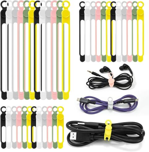 Silicone Cable Ties Reusable, Elastic Wire Organizer Ties, for Charging Cables, Electrical Cords, Computer Wires, USB Data Cable Management, Cord Organizer (6 Colors, 3 Sizes) in Kuwait