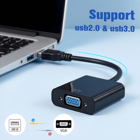 محول USB إلى VGA للشاشة، محول VGA إلى USB 3.0/2.0، كابل فيديو متعدد الشاشات 1080P لأجهزة الكمبيوتر المحمول، سطح المكتب، HDTV، الشاشة، جهاز العرض in Kuwait