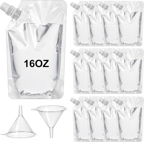 100 Pcs Drink Pouches 16OZ Reusable Sneak Travel Drinking Flask Juice Travel Plastic Flasks Bags Drink Bags with 2 Funnel for Outdoor Sports, Concerts, Events in Saudi Arabia