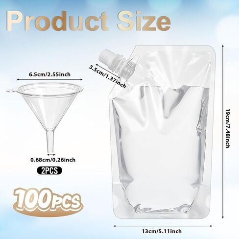 100 Pcs Drink Pouches 16OZ Reusable Sneak Travel Drinking Flask Juice Travel Plastic Flasks Bags Drink Bags with 2 Funnel for Outdoor Sports, Concerts, Events in Saudi Arabia