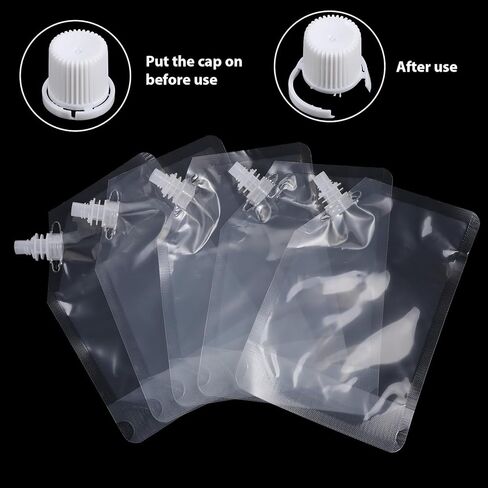 100 Pcs Drink Pouches 16OZ Reusable Sneak Travel Drinking Flask Juice Travel Plastic Flasks Bags Drink Bags with 2 Funnel for Outdoor Sports, Concerts, Events in Saudi Arabia