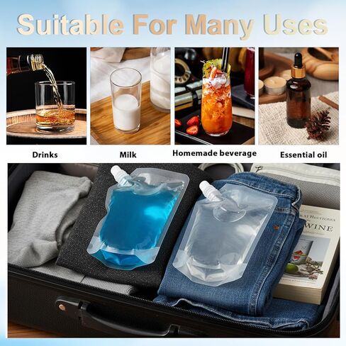 100 Pcs Drink Pouches 16OZ Reusable Sneak Travel Drinking Flask Juice Travel Plastic Flasks Bags Drink Bags with 2 Funnel for Outdoor Sports, Concerts, Events in Saudi Arabia